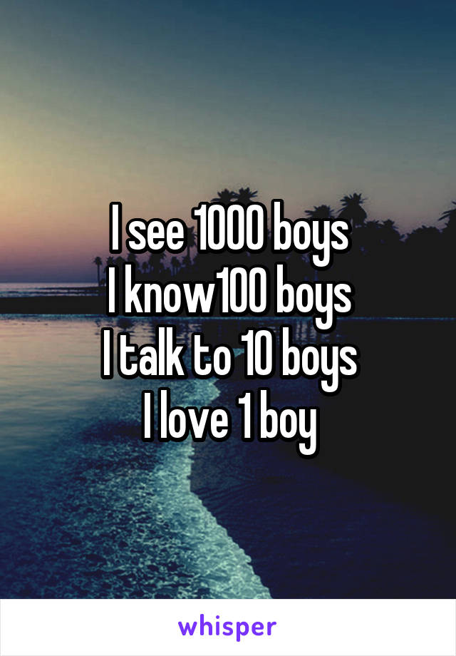I see 1000 boys
I know100 boys
I talk to 10 boys
I love 1 boy