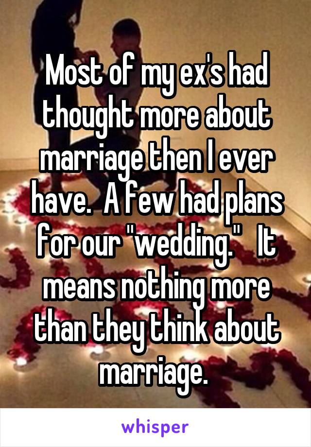 Most of my ex's had thought more about marriage then I ever have.  A few had plans for our "wedding."   It means nothing more than they think about marriage. 