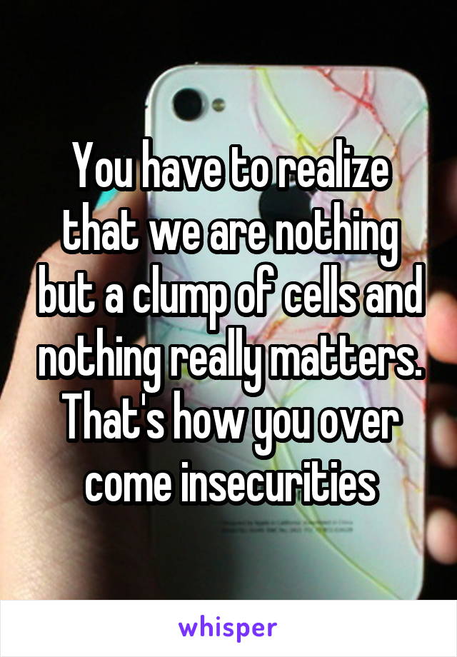 You have to realize that we are nothing but a clump of cells and nothing really matters. That's how you over come insecurities