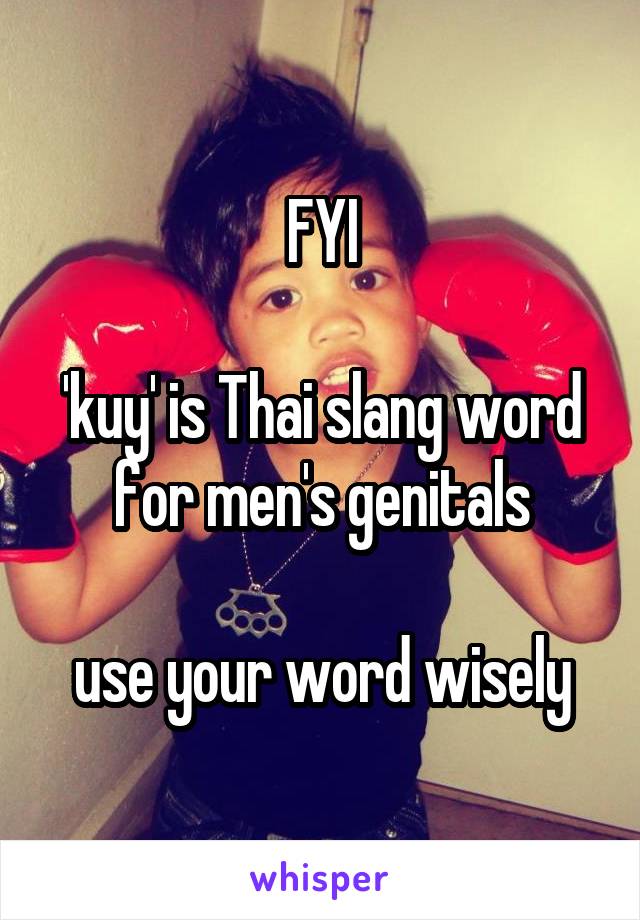 FYI

'kuy' is Thai slang word for men's genitals

use your word wisely
