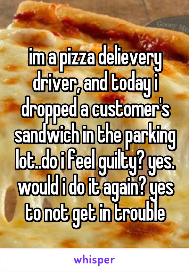 im a pizza delievery driver, and today i dropped a customer's sandwich in the parking lot..do i feel guilty? yes. would i do it again? yes to not get in trouble