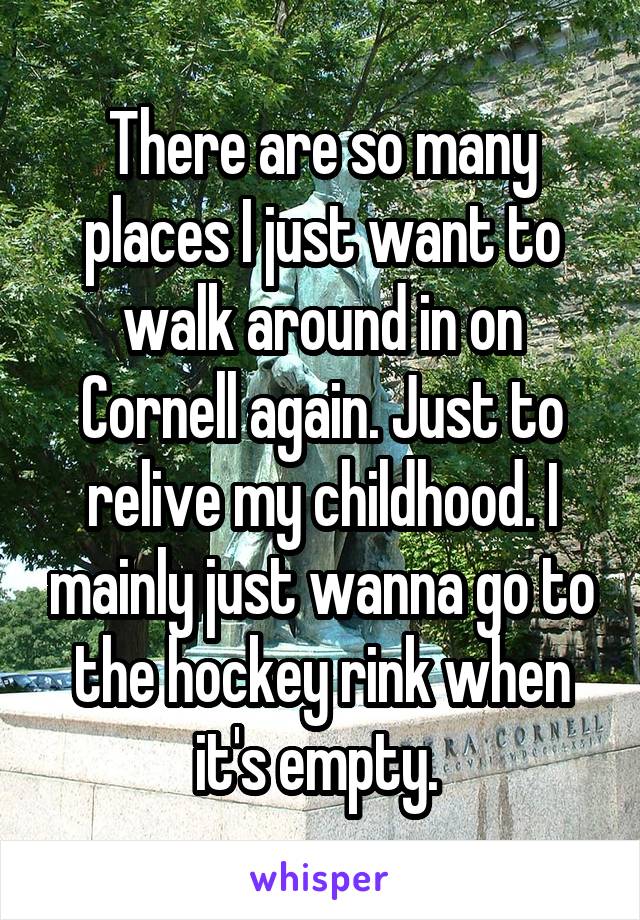There are so many places I just want to walk around in on Cornell again. Just to relive my childhood. I mainly just wanna go to the hockey rink when it's empty. 