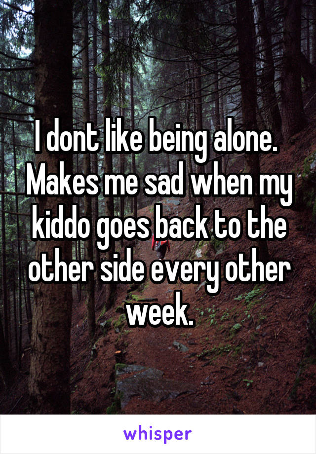 I dont like being alone.  Makes me sad when my kiddo goes back to the other side every other week.