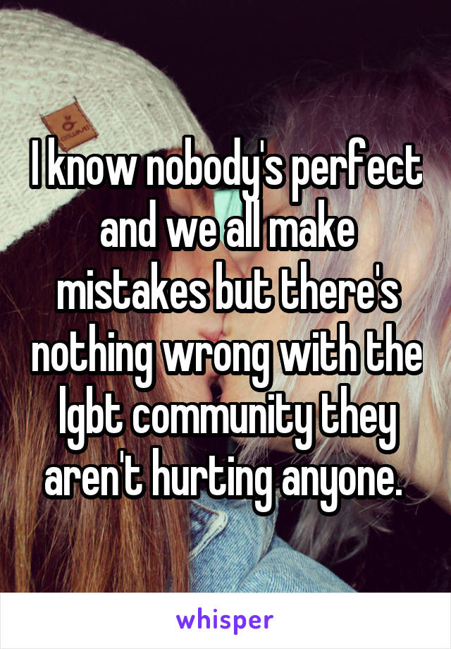 I know nobody's perfect and we all make mistakes but there's nothing wrong with the lgbt community they aren't hurting anyone. 