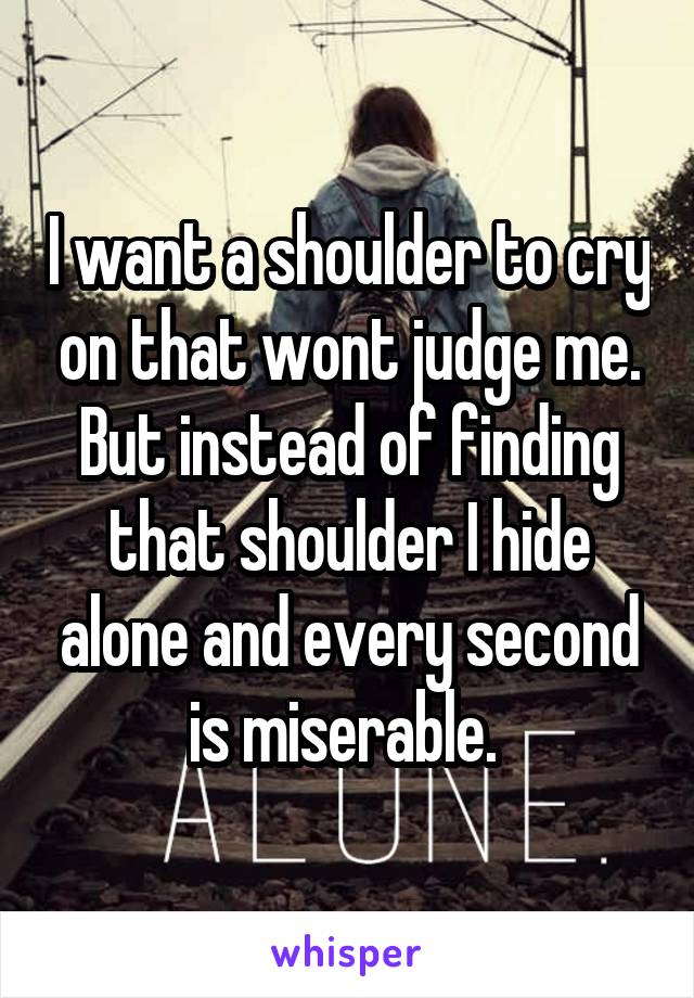 I want a shoulder to cry on that wont judge me. But instead of finding that shoulder I hide alone and every second is miserable. 