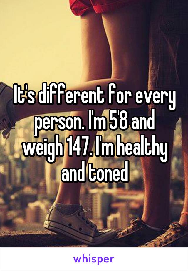 It's different for every person. I'm 5'8 and weigh 147. I'm healthy and toned