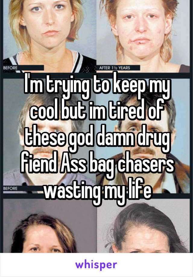 I'm trying to keep my cool but im tired of these god damn drug fiend Ass bag chasers wasting my life