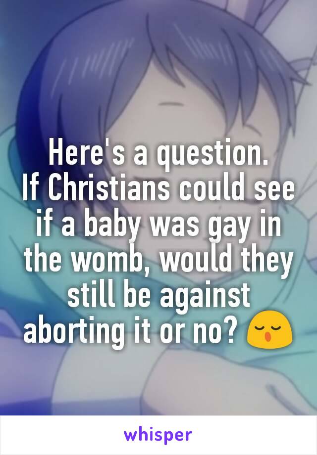 Here's a question.
If Christians could see if a baby was gay in the womb, would they still be against aborting it or no? 😌