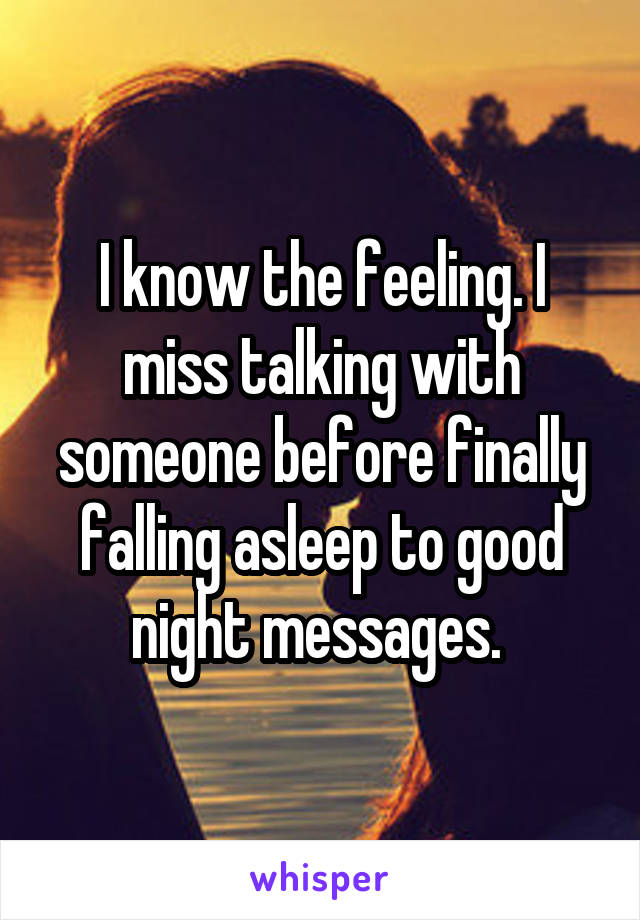 I know the feeling. I miss talking with someone before finally falling asleep to good night messages. 