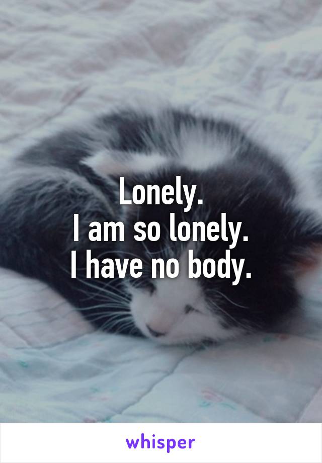 Lonely.
I am so lonely.
I have no body.