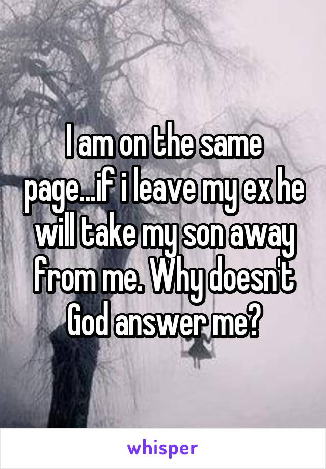 I am on the same page...if i leave my ex he will take my son away from me. Why doesn't God answer me?