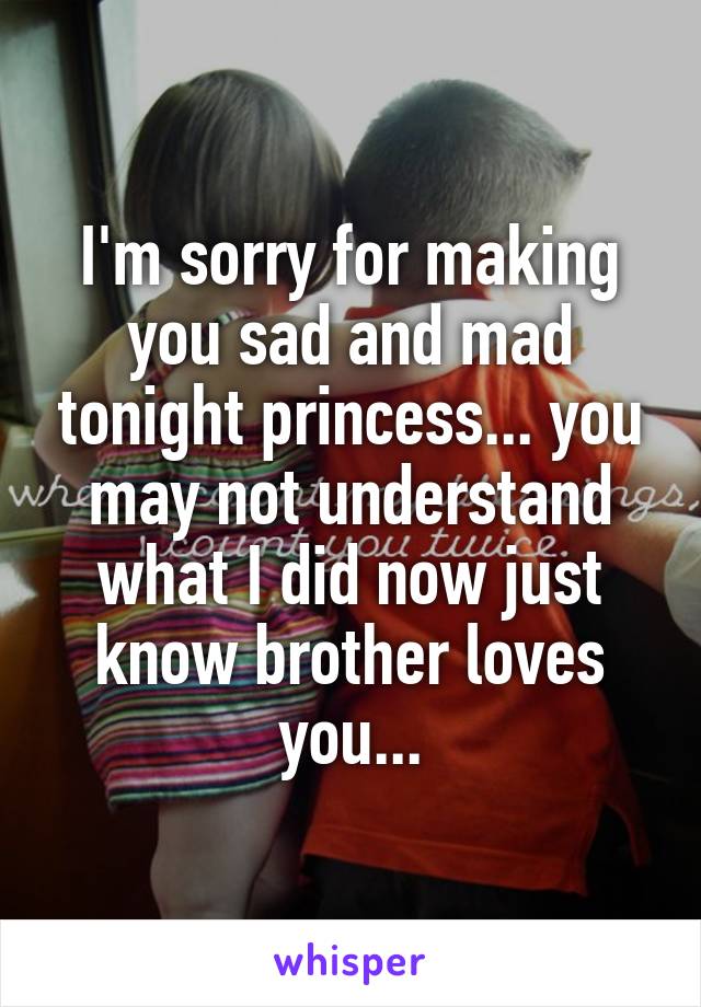 I'm sorry for making you sad and mad tonight princess... you may not understand what I did now just know brother loves you...