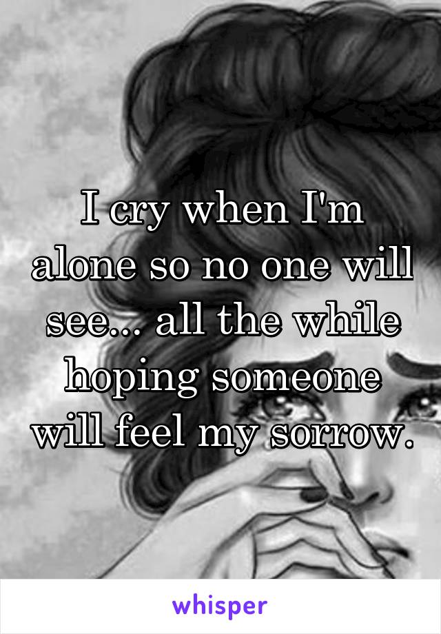 I cry when I'm alone so no one will see... all the while hoping someone will feel my sorrow.