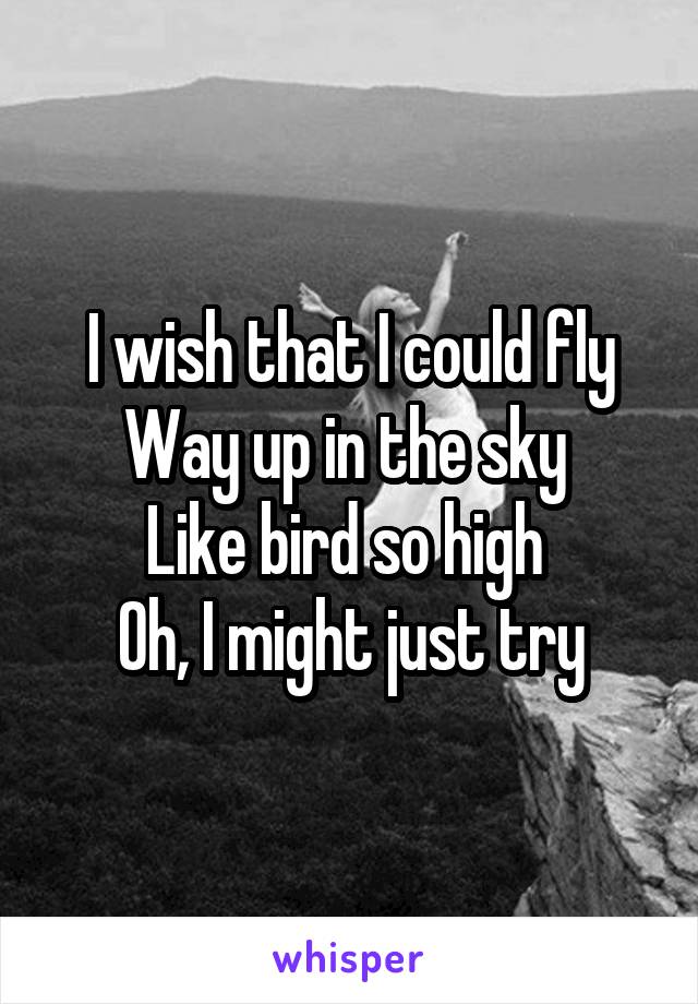 I wish that I could fly
Way up in the sky 
Like bird so high 
Oh, I might just try