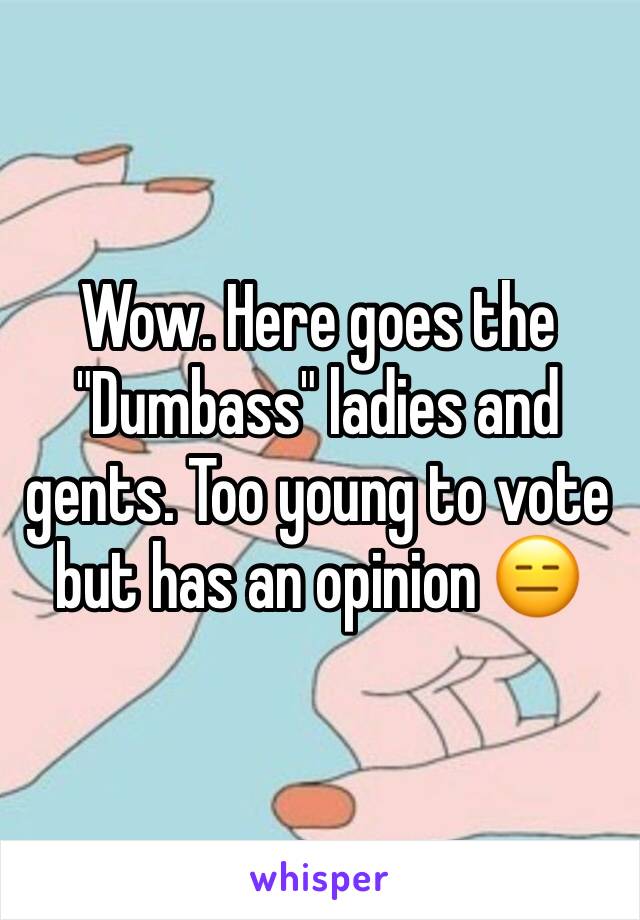Wow. Here goes the "Dumbass" ladies and gents. Too young to vote but has an opinion 😑