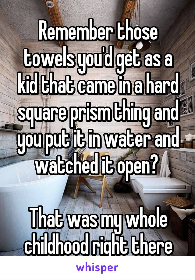 Remember those towels you'd get as a kid that came in a hard square prism thing and you put it in water and watched it open? 

That was my whole childhood right there