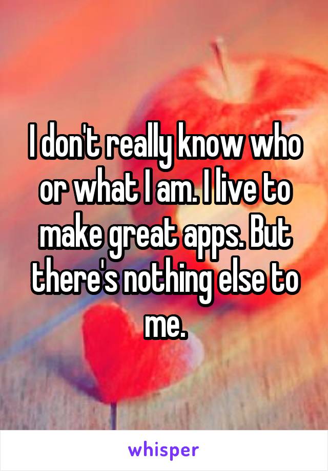 I don't really know who or what I am. I live to make great apps. But there's nothing else to me.