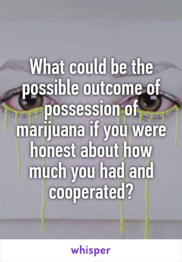 What could be the possible outcome of possession of marijuana if you were honest about how much you had and cooperated?