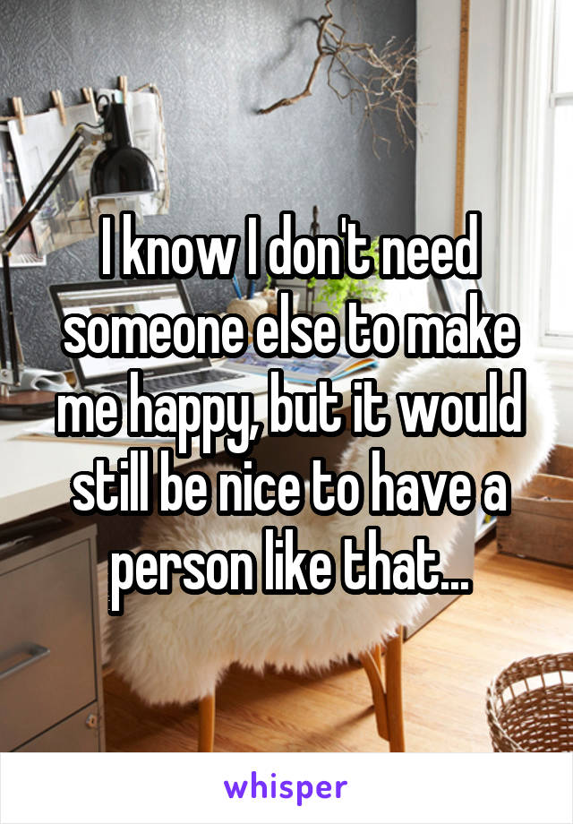 I know I don't need someone else to make me happy, but it would still be nice to have a person like that...