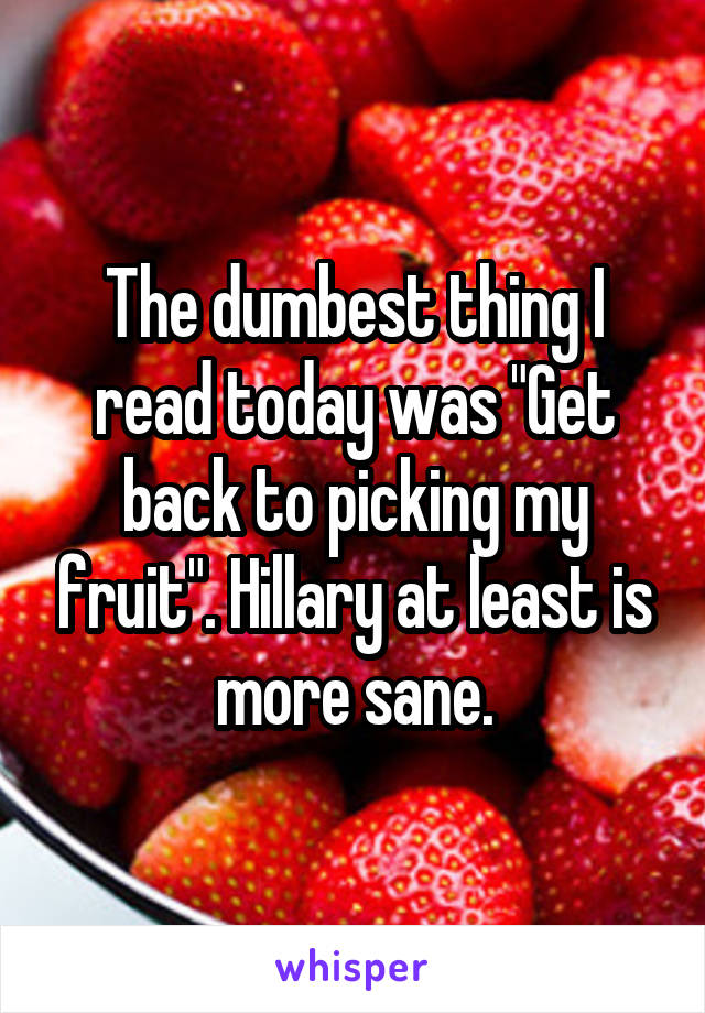 The dumbest thing I read today was "Get back to picking my fruit". Hillary at least is more sane.