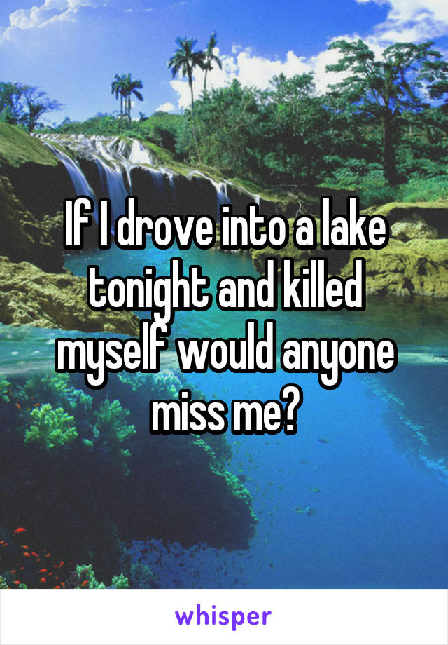 If I drove into a lake tonight and killed myself would anyone miss me?