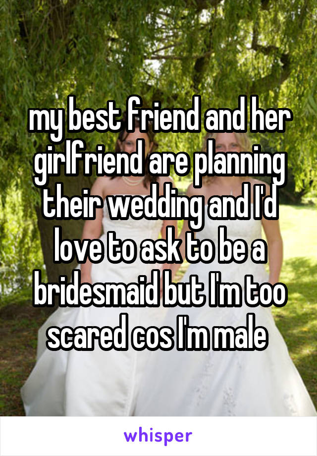 my best friend and her girlfriend are planning their wedding and I'd love to ask to be a bridesmaid but I'm too scared cos I'm male 