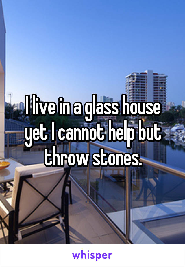 I live in a glass house yet I cannot help but throw stones.