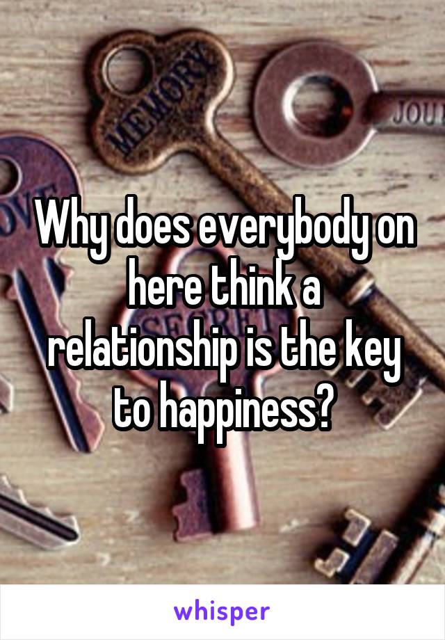 Why does everybody on here think a relationship is the key to happiness?