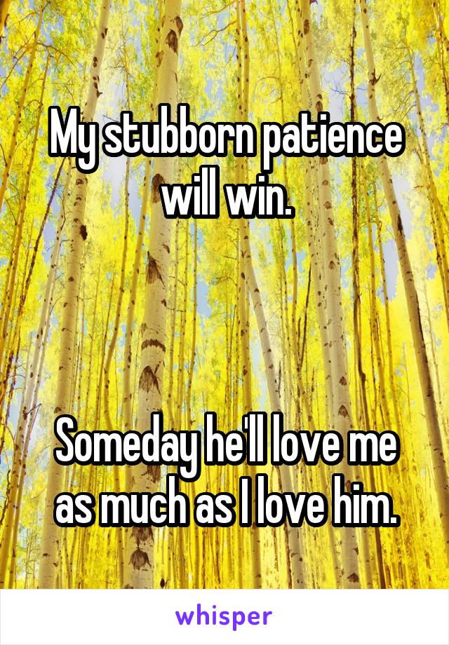 My stubborn patience will win.



Someday he'll love me as much as I love him.