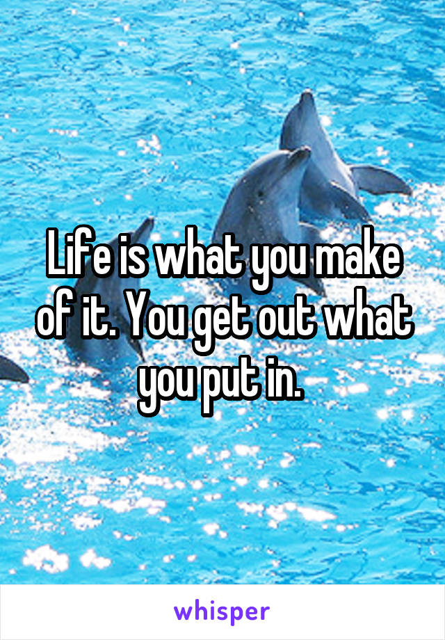 Life is what you make of it. You get out what you put in. 