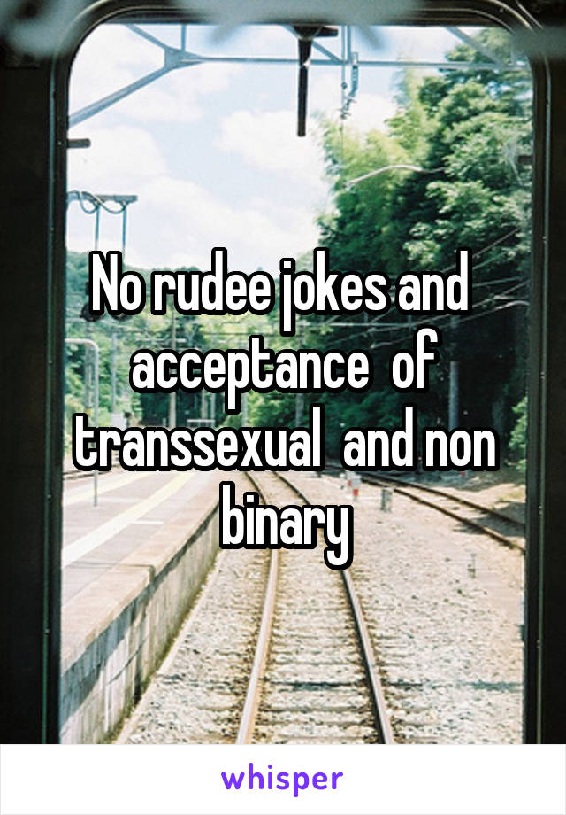 No rudee jokes and  acceptance  of transsexual  and non binary