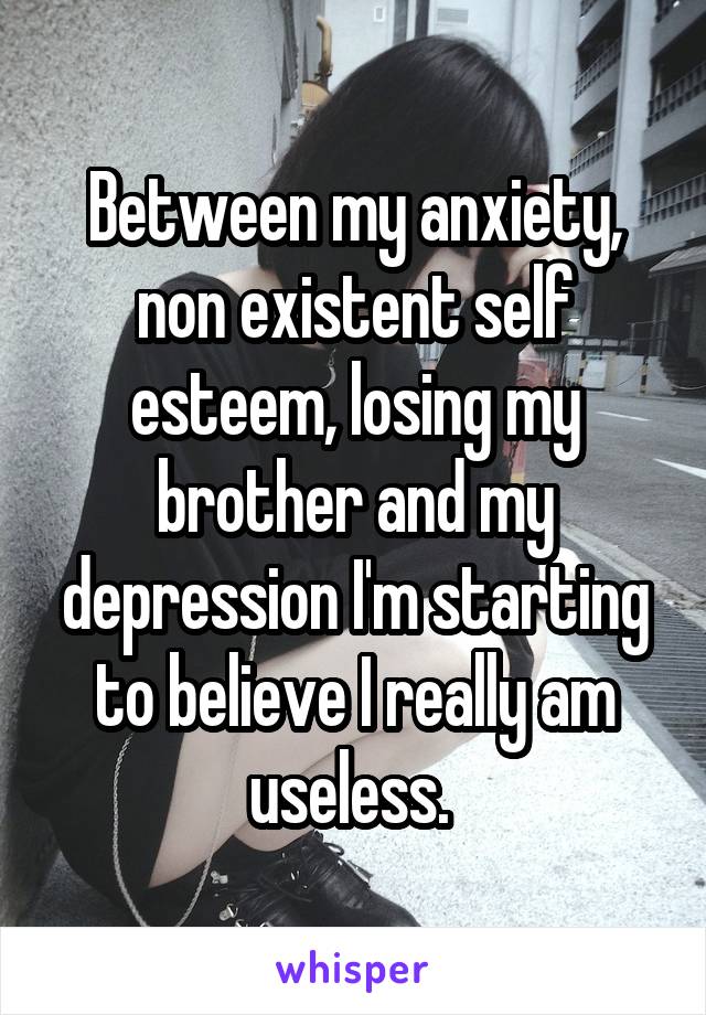 Between my anxiety, non existent self esteem, losing my brother and my depression I'm starting to believe I really am useless. 