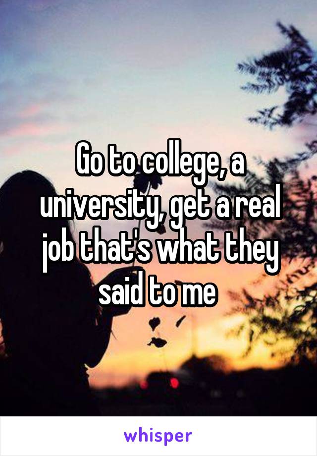 Go to college, a university, get a real job that's what they said to me 
