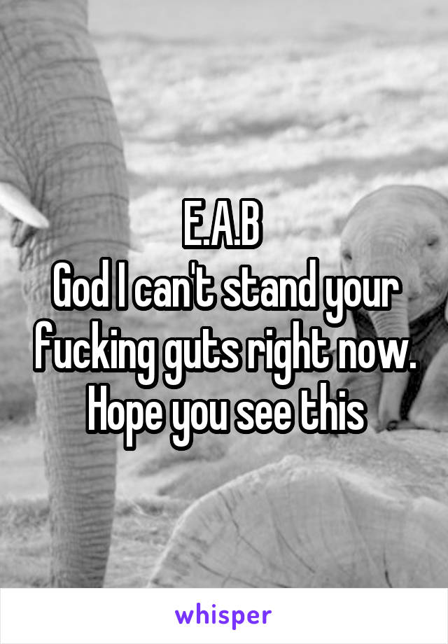 E.A.B 
God I can't stand your fucking guts right now. Hope you see this