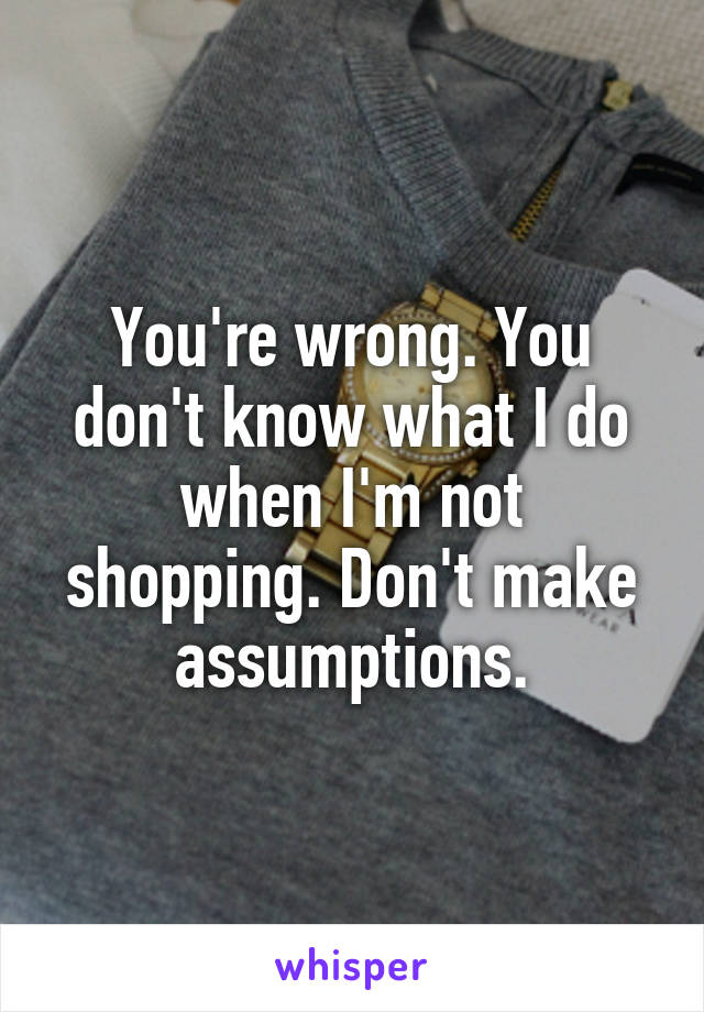 You're wrong. You don't know what I do when I'm not shopping. Don't make assumptions.
