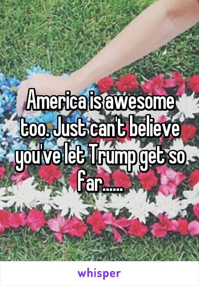 America is awesome too. Just can't believe you've let Trump get so far......