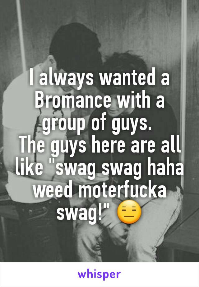 I always wanted a Bromance with a group of guys. 
The guys here are all like "swag swag haha weed moterfucka swag!" 😑