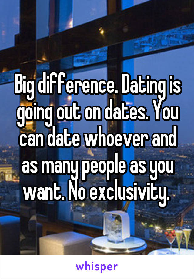 Big difference. Dating is going out on dates. You can date whoever and as many people as you want. No exclusivity. 