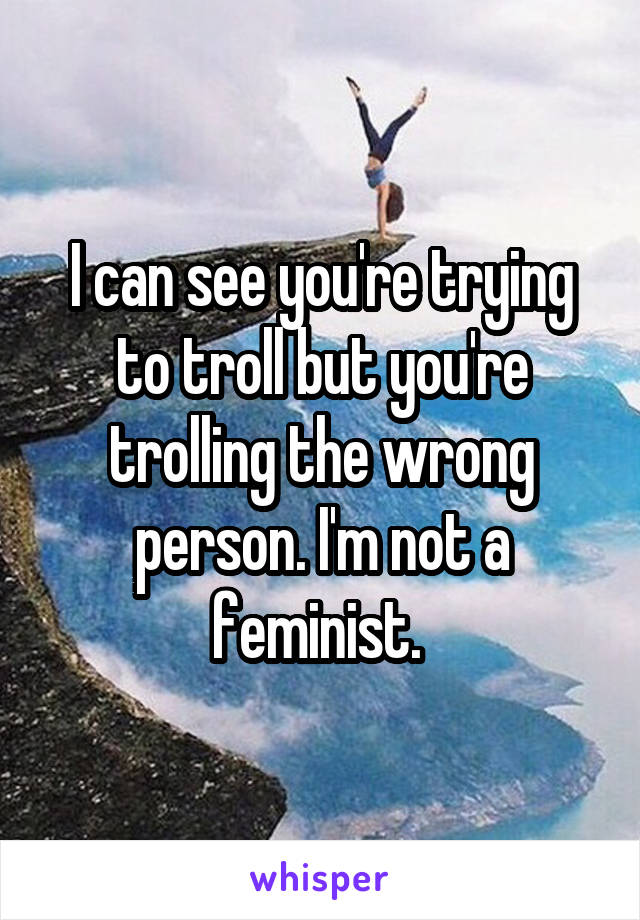 I can see you're trying to troll but you're trolling the wrong person. I'm not a feminist. 