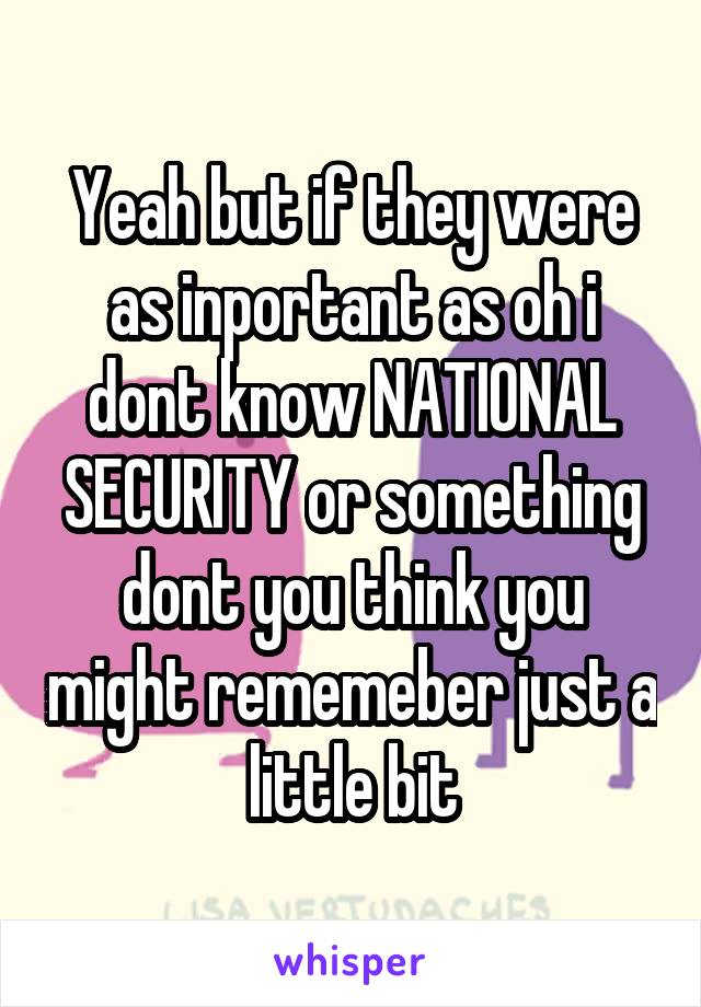 Yeah but if they were as inportant as oh i dont know NATIONAL SECURITY or something dont you think you might rememeber just a little bit