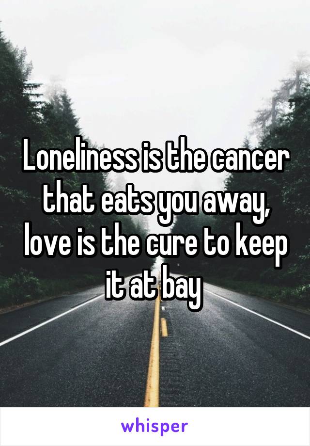 Loneliness is the cancer that eats you away, love is the cure to keep it at bay 