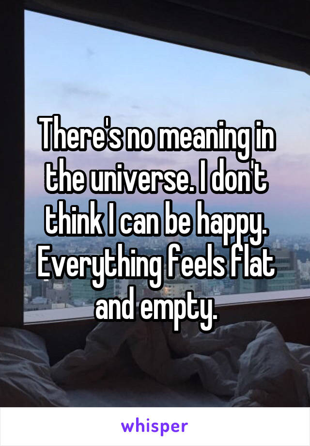 There's no meaning in the universe. I don't think I can be happy. Everything feels flat and empty.