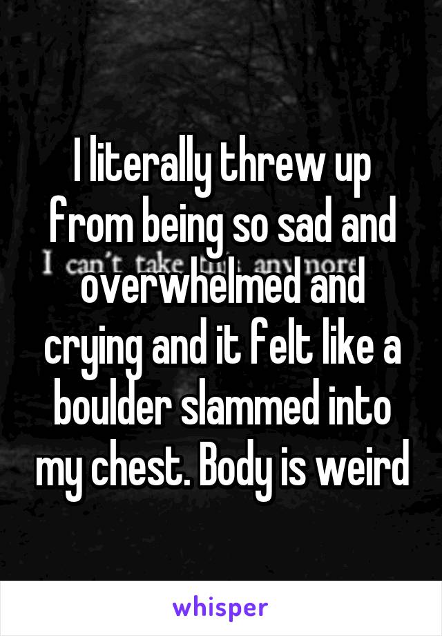 I literally threw up from being so sad and overwhelmed and crying and it felt like a boulder slammed into my chest. Body is weird
