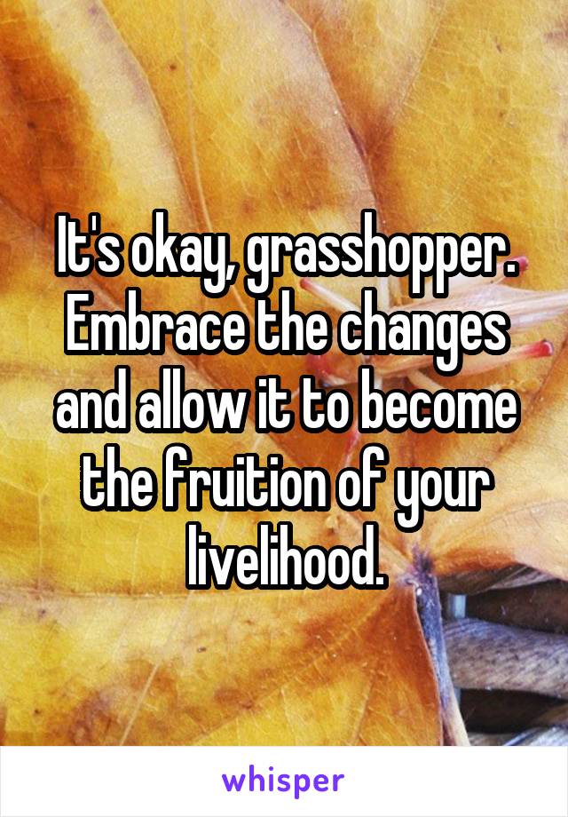 It's okay, grasshopper.
Embrace the changes and allow it to become the fruition of your livelihood.