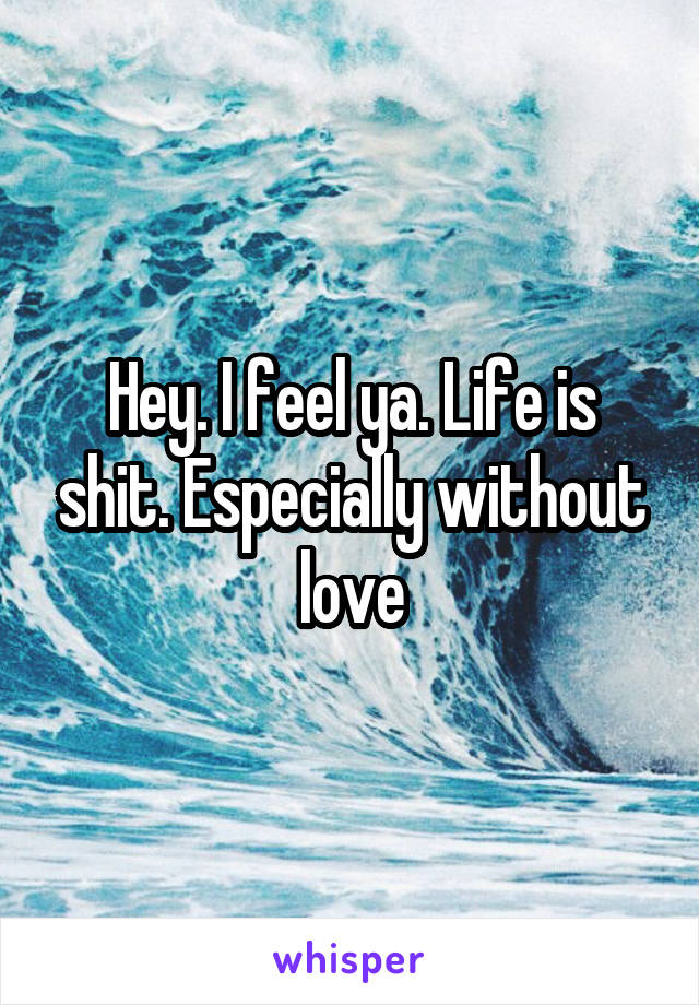 Hey. I feel ya. Life is shit. Especially without love