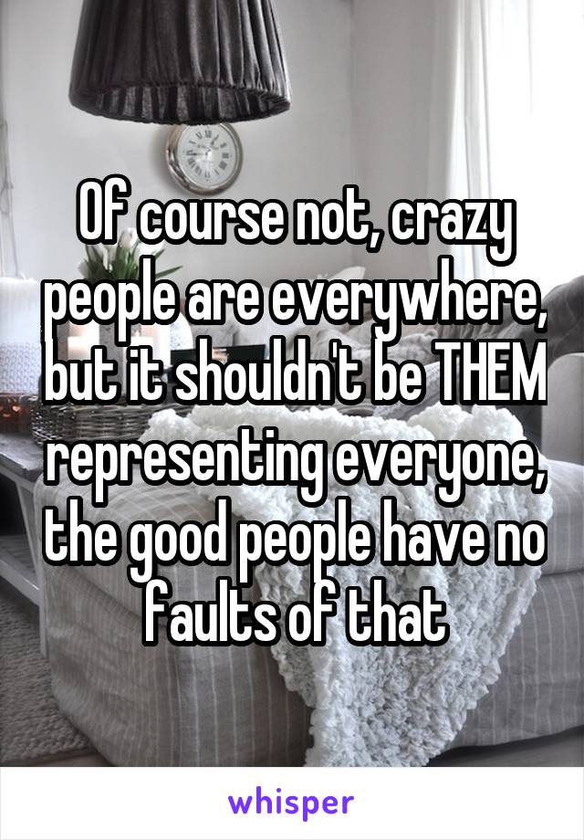 Of course not, crazy people are everywhere, but it shouldn't be THEM representing everyone, the good people have no faults of that