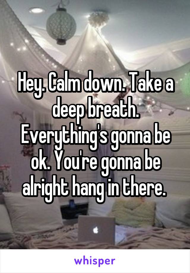 Hey. Calm down. Take a deep breath. Everything's gonna be ok. You're gonna be alright hang in there. 
