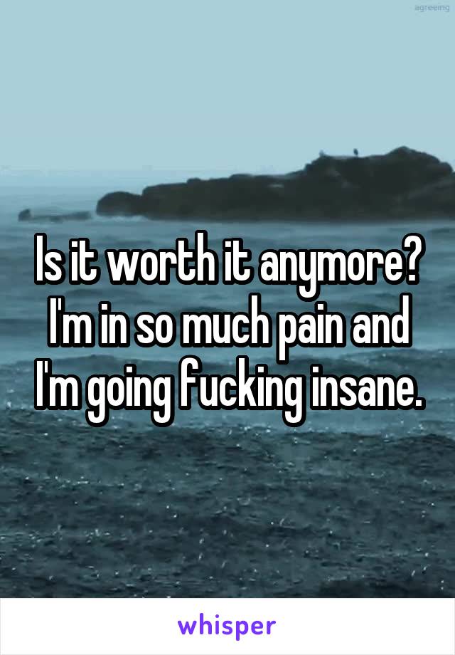 Is it worth it anymore? I'm in so much pain and I'm going fucking insane.