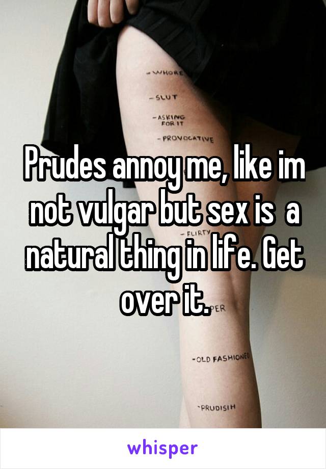 Prudes annoy me, like im not vulgar but sex is  a natural thing in life. Get over it.