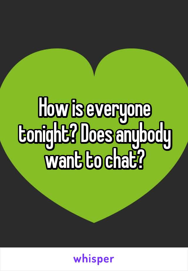 How is everyone tonight? Does anybody want to chat?